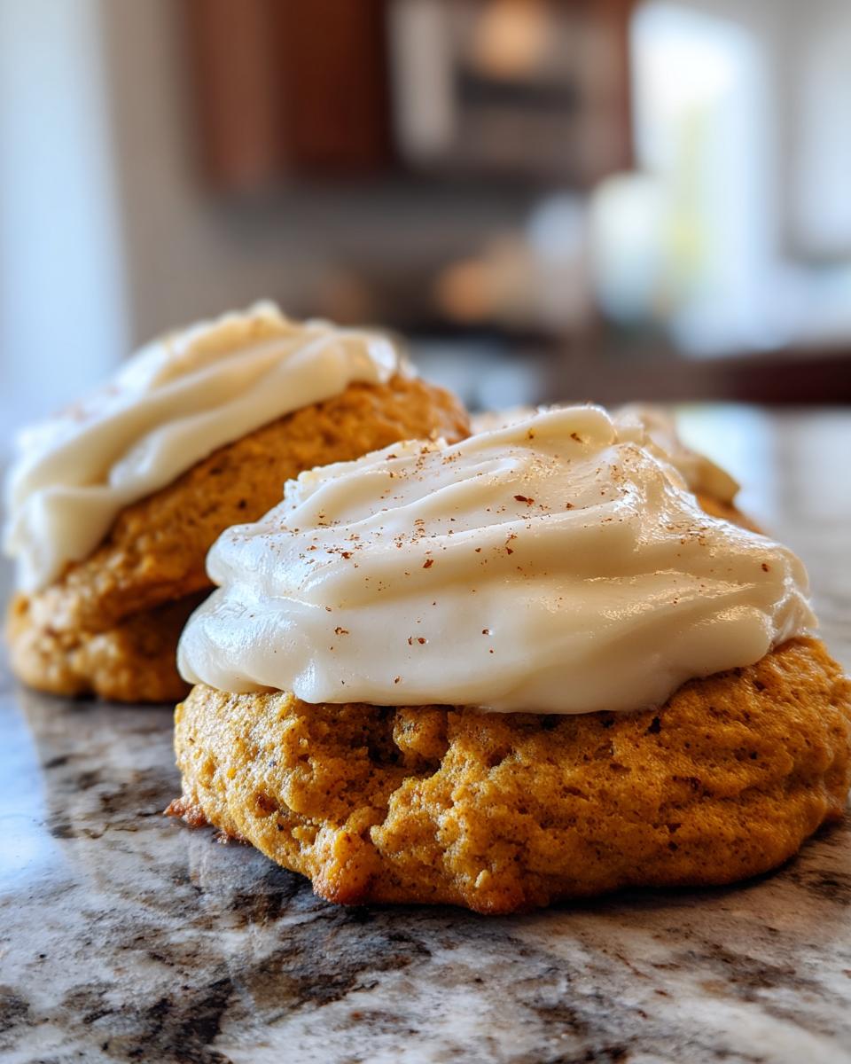 Soft Pumpkin Cookies with Cream Cheese Frosting for Halloween, Thanksgiving - detail 3