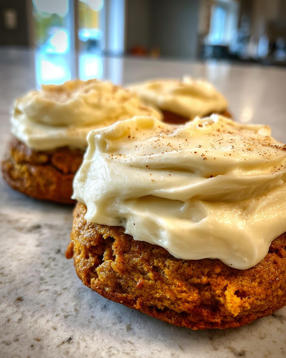 Soft Pumpkin Cookies with Cream Cheese Frosting for Halloween, Thanksgiving - detail 4