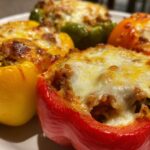 Stuffed Peppers with Meat and Cheese for Halloween, Thanksgiving