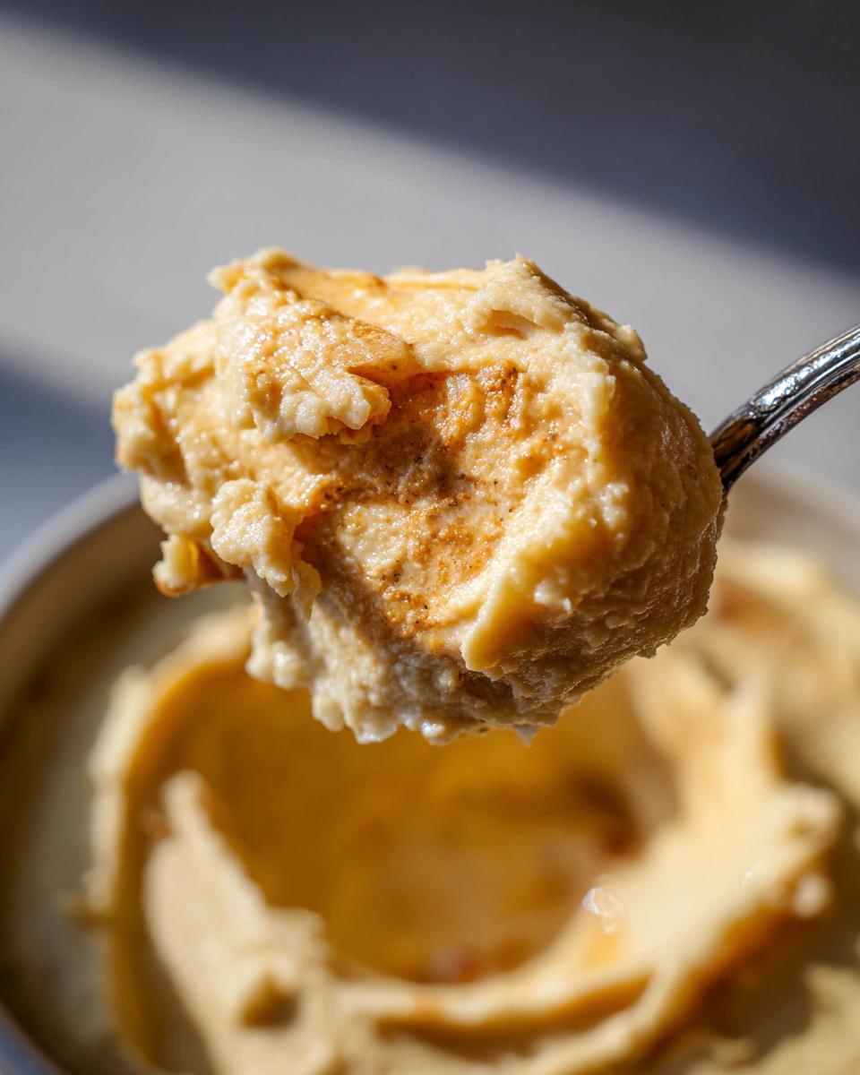 A spoonful of creamy Roasted Garlic Mashed Potatoes, lightly sprinkled with spices.