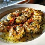 Close-up of juicy Tuscan Garlic Butter Shrimp in a flavorful garlic butter sauce with herbs.