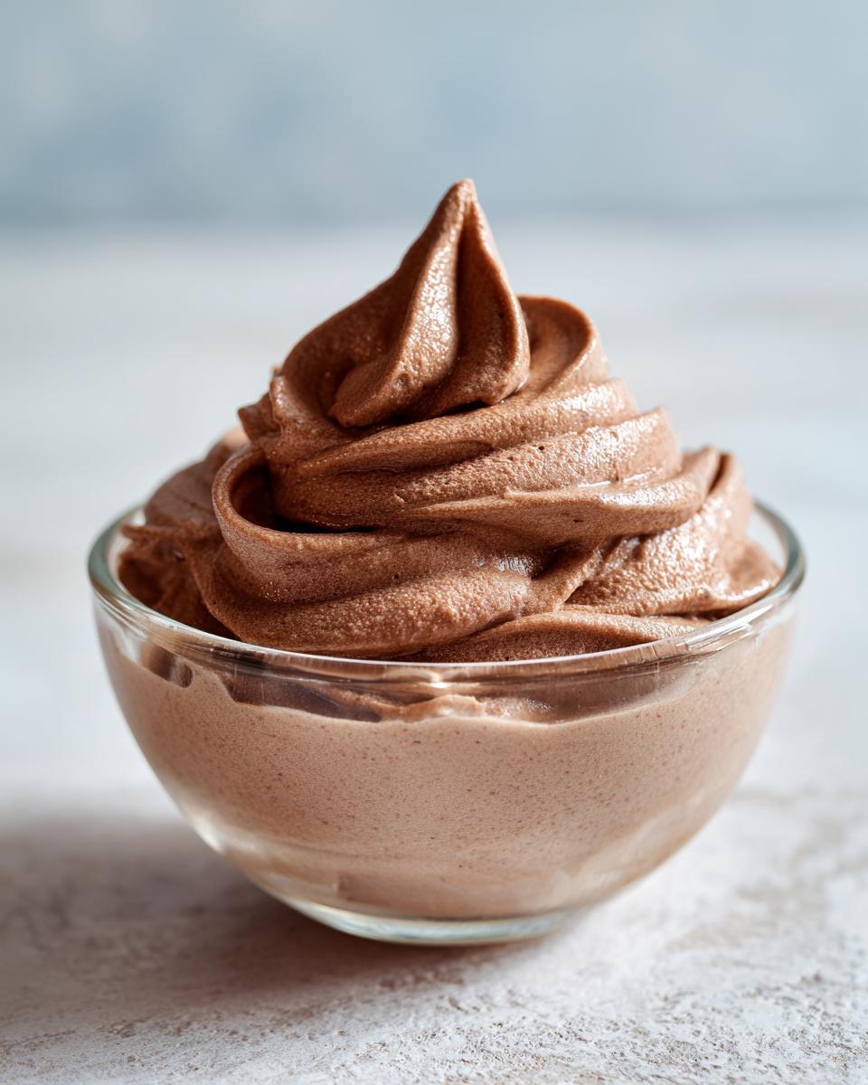 A swirl of creamy chocolate frozen banana soft serve in a glass bowl.