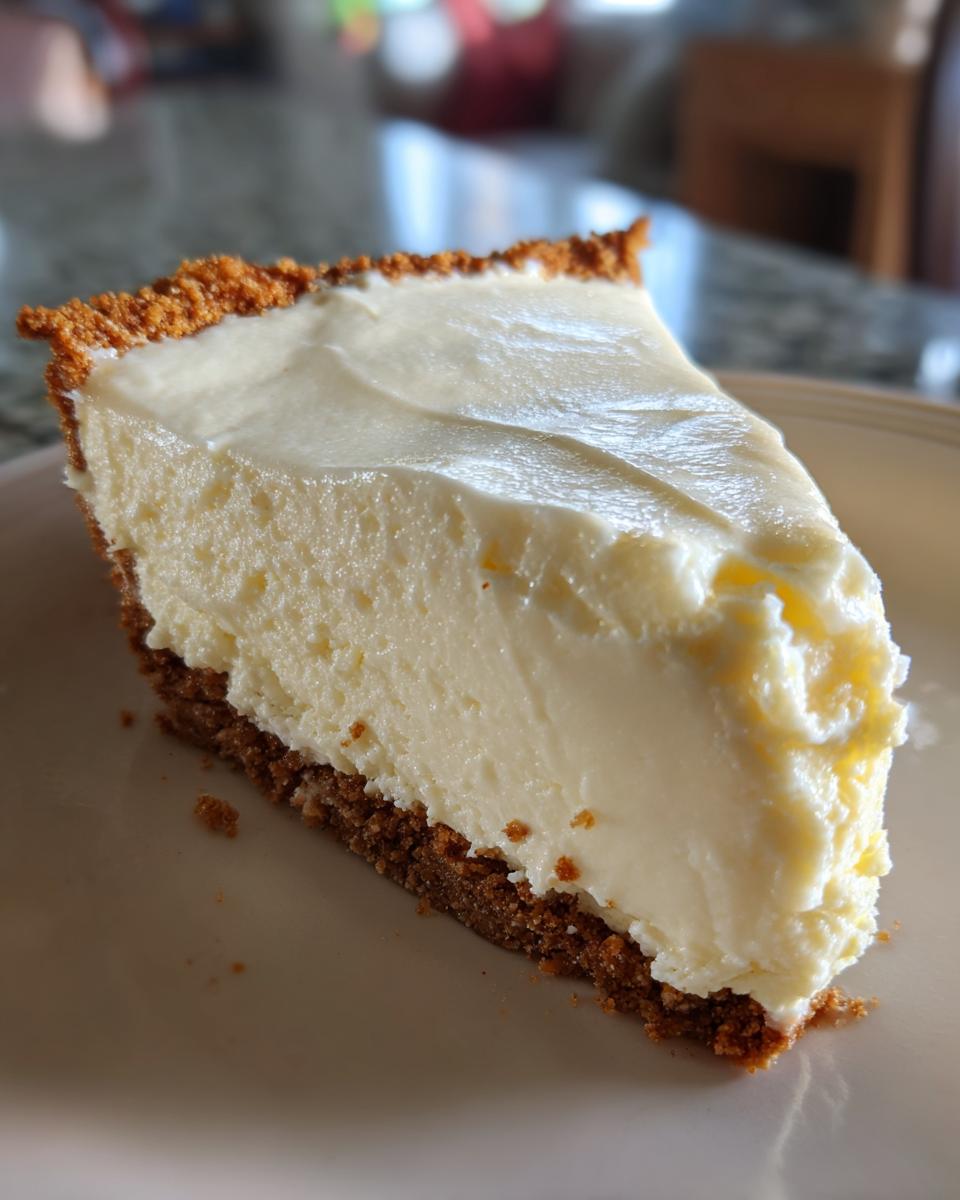 A delicious slice of easy no bake cheesecake with a graham cracker crust and creamy filling.