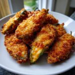 A close-up of golden-brown, crispy Irresistible Texas Roadhouse Rattlesnake Bites on a white plate.