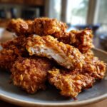 A close-up of a piece of Crunchy Potato Chip Chicken, showing the crispy coating and juicy interior.