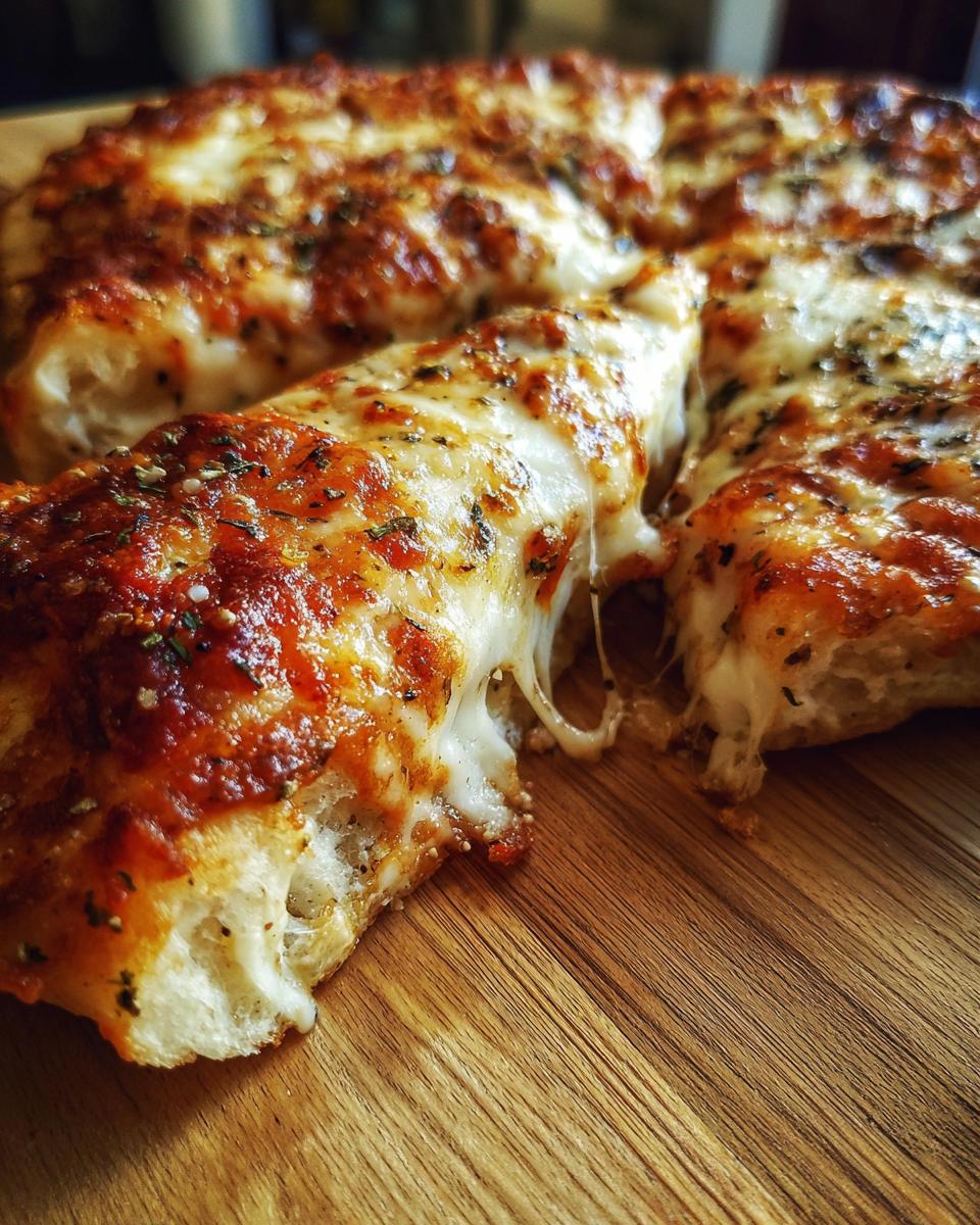 A close-up of a slice of Easy Everything Bagel Cheese Naan Pizza, with melted cheese stretching.