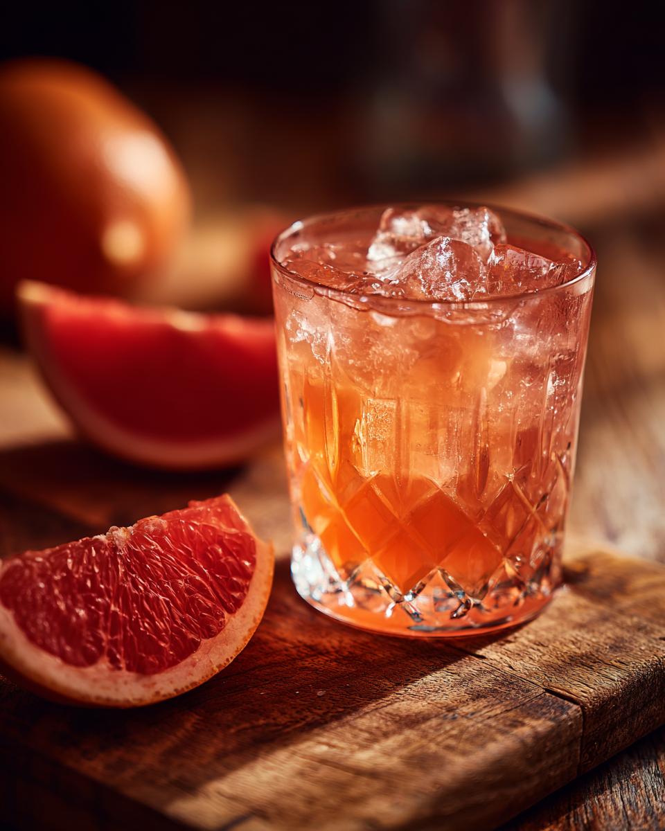 A refreshing Grapefruit Apple Cider Vinegar Drink served over ice in a crystal glass, with grapefruit slices on the side.