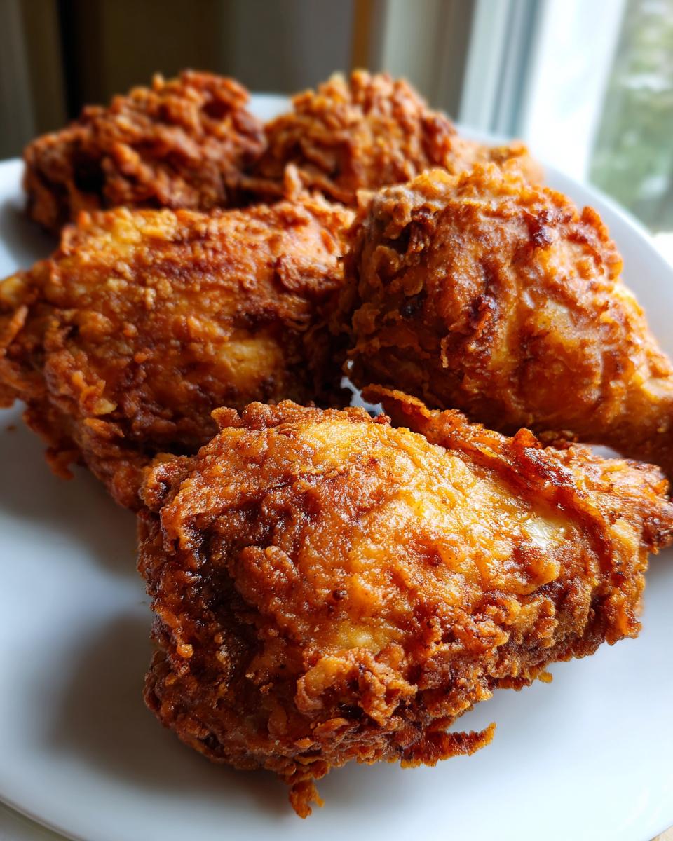 A close-up of several pieces of Irresistible Pan Fried Chicken, perfectly golden brown and crispy.