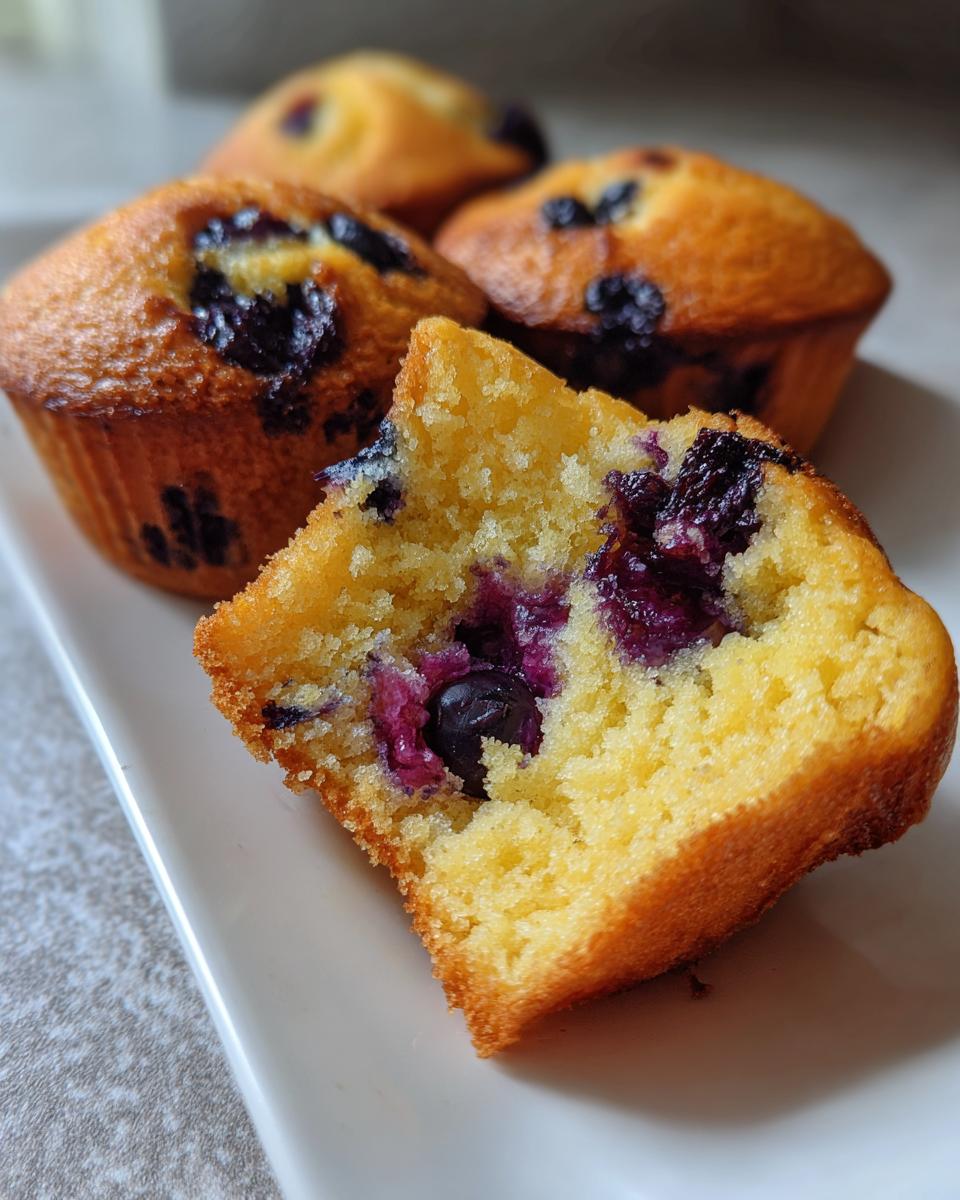 Close-up of a Vegan Roasted Blueberry Muffin, showing a bite taken out, revealing fluffy interior and juicy blueberries.