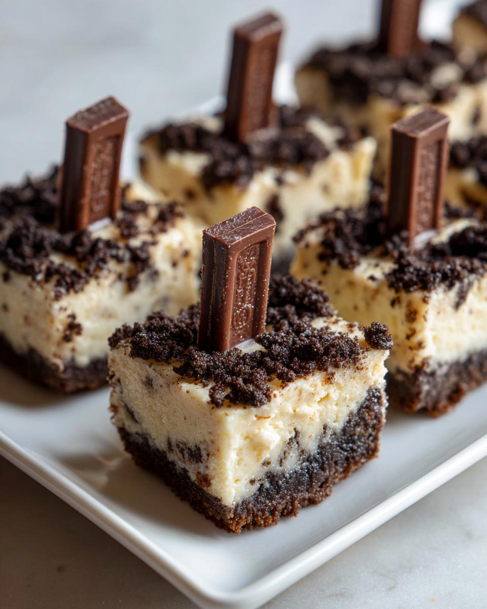Close-up of creamy Classic Halloween Graveyard Cheesecake Bites topped with chocolate cookie crumbs and a small chocolate tombstone.