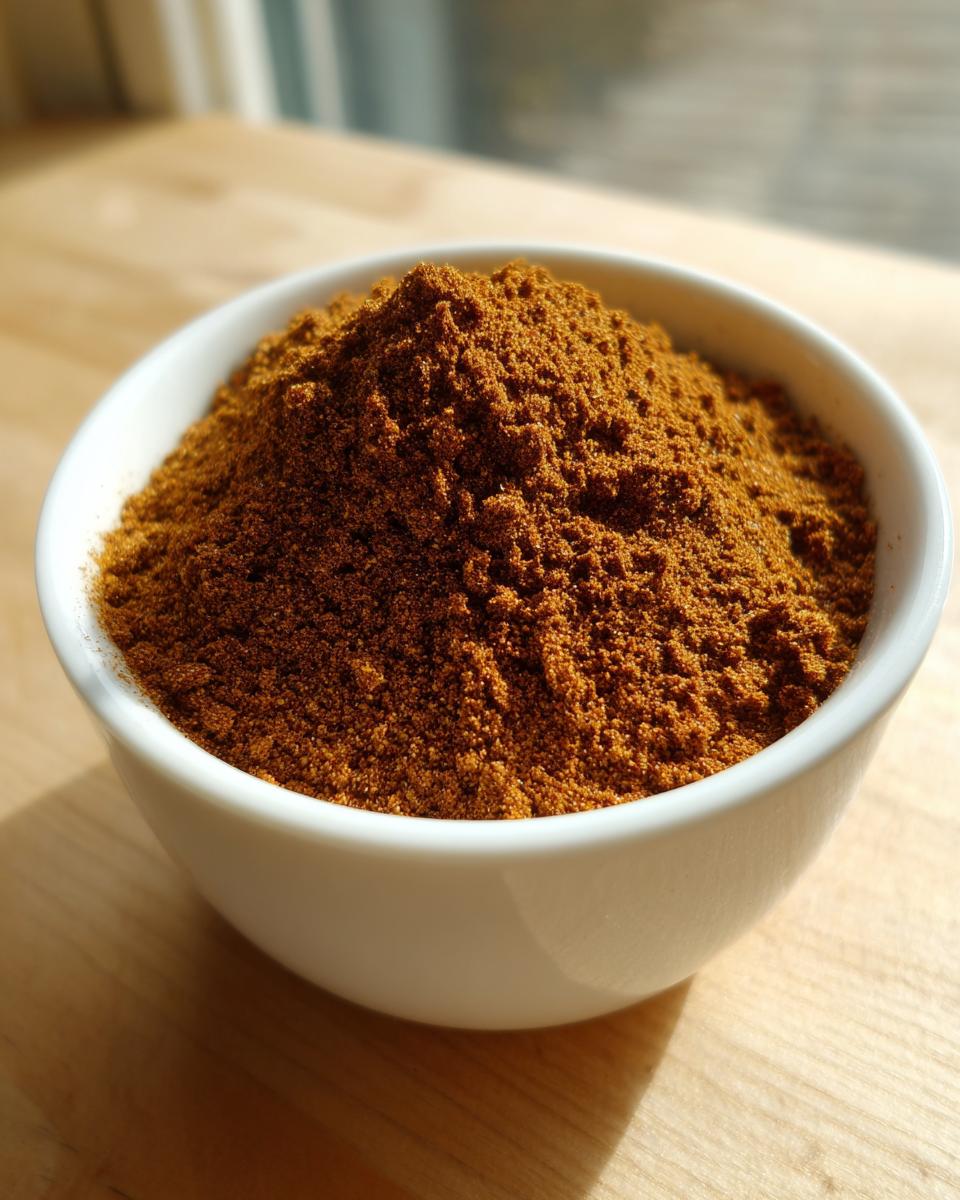 A white bowl filled high with rich, brown Homemade Pumpkin Pie Spice Blend powder.