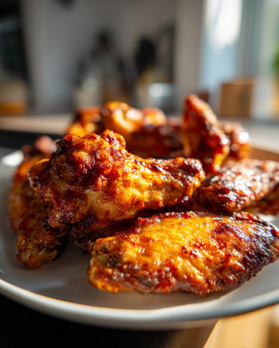 Close-up of golden-brown, crispy Dill Pickle Ranch Chicken Wings piled on a white plate.
