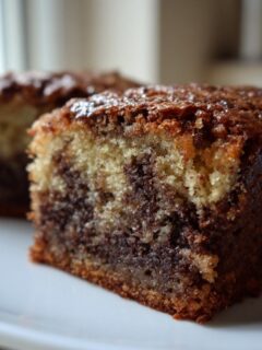Close-up of a moist, marbled Banana Bread Brownies square showing banana and chocolate swirls.