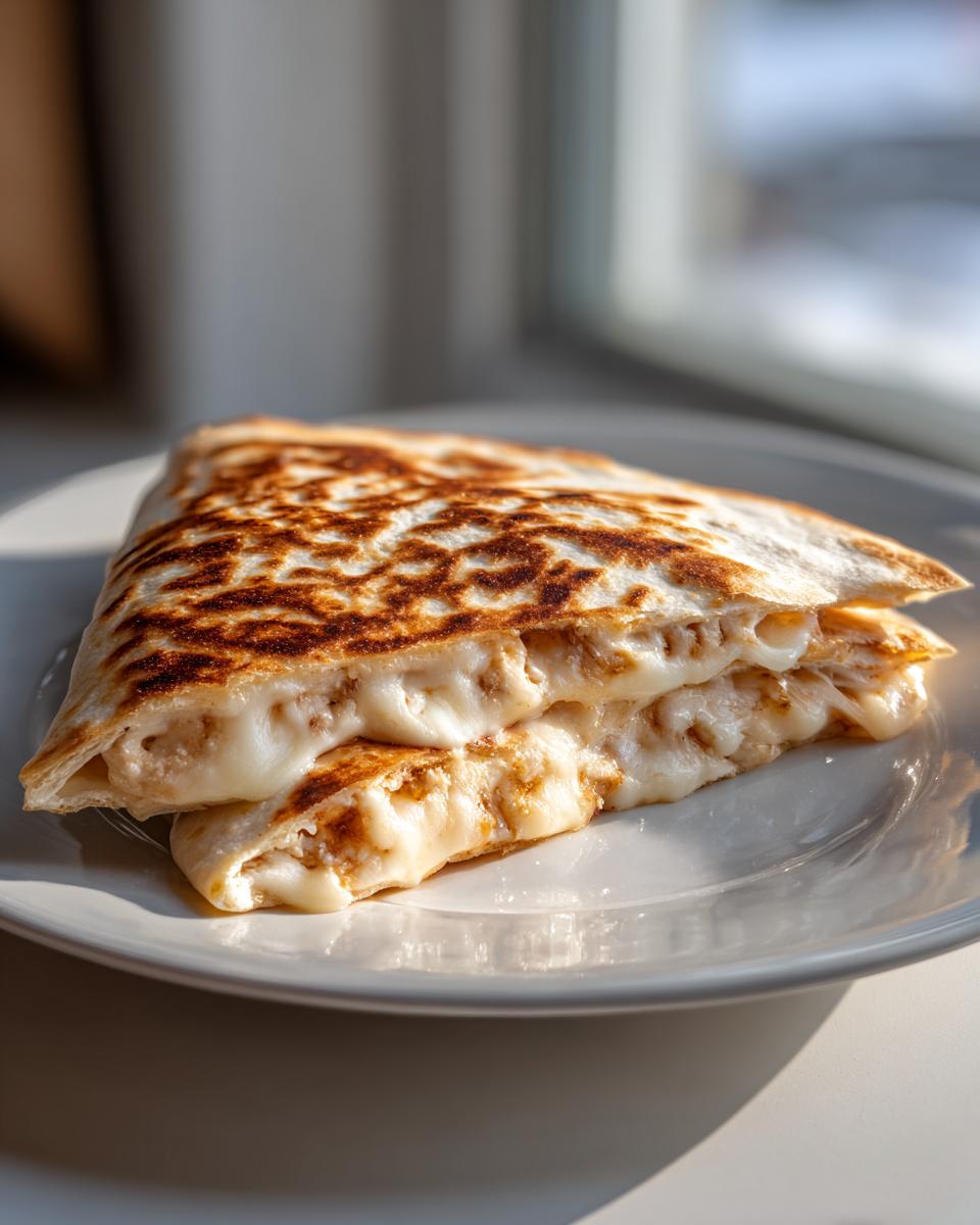 A close-up of a golden-brown Smashburger Quesadillas slice oozing with melted cheese, served on a white plate.