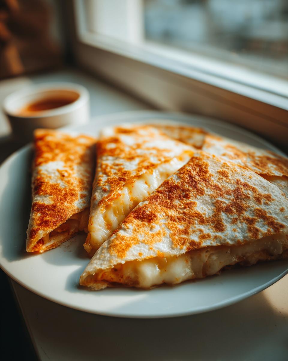 Three golden-brown slices of Smashburger Quesadillas showing melted cheese filling, served on a white plate.
