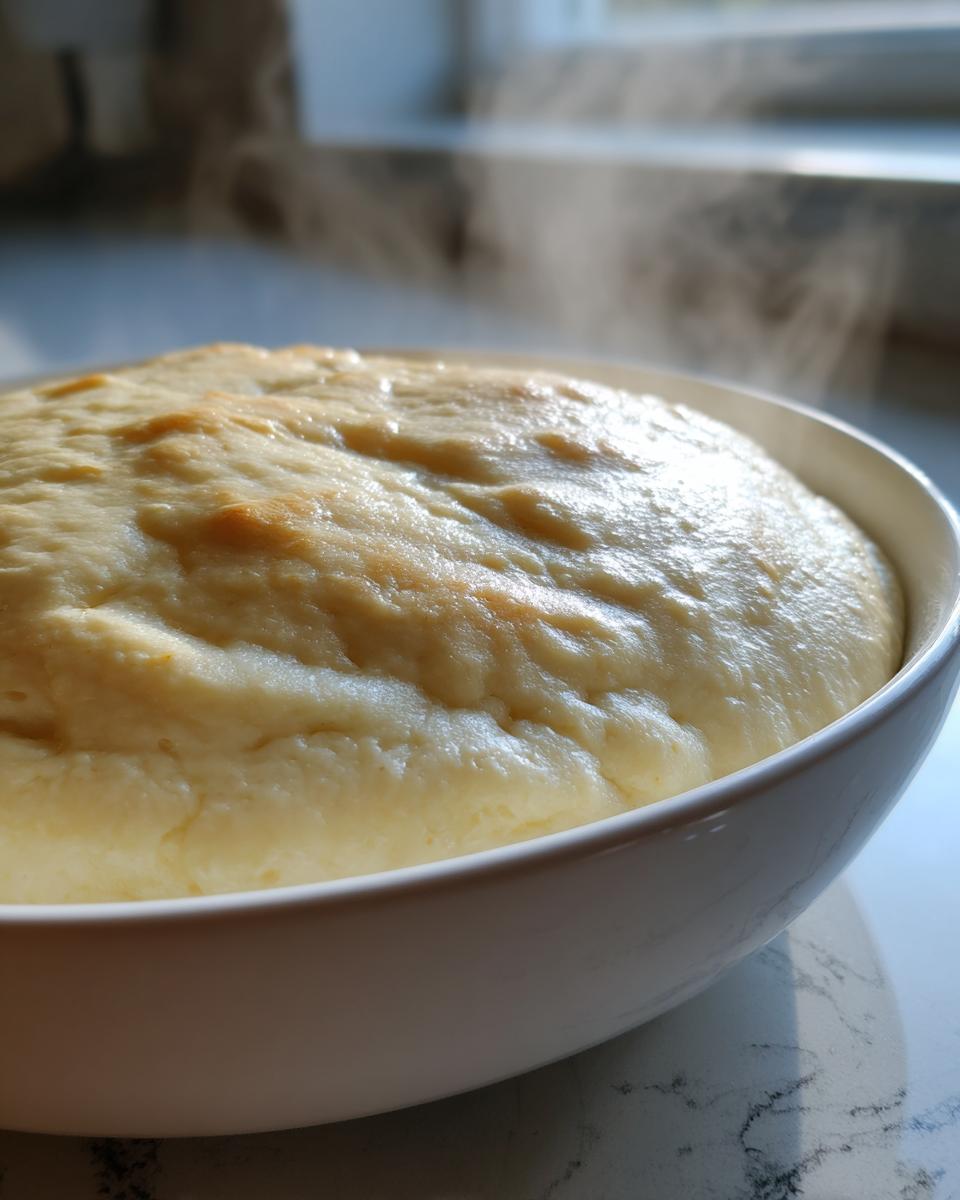 Close-up of hot, steaming Creamy White Cheddar Beer Cheese Dip in a white bowl, showing its smooth, slightly browned top.